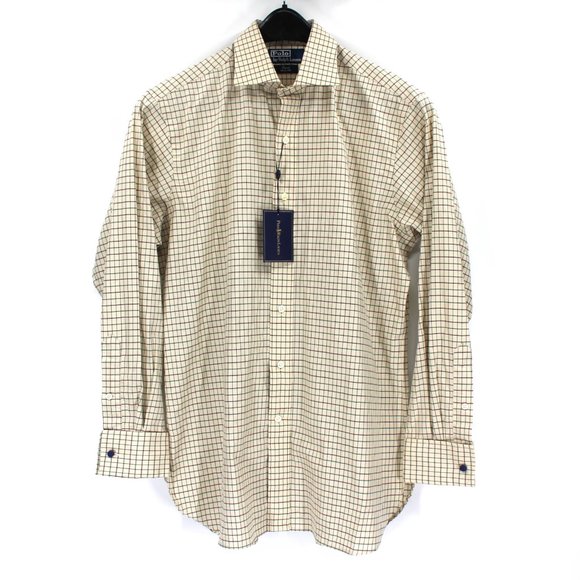 POLO by Ralph Lauren REGENT CLASSIC FIT gingham check long-sleeved cotton check shirt, men's size M cotton Blue type light blue Vintage Second Hand